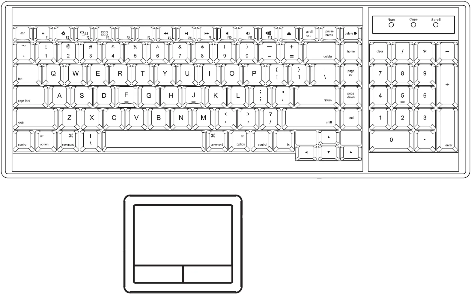 MAC keyboard integrated with touchpad