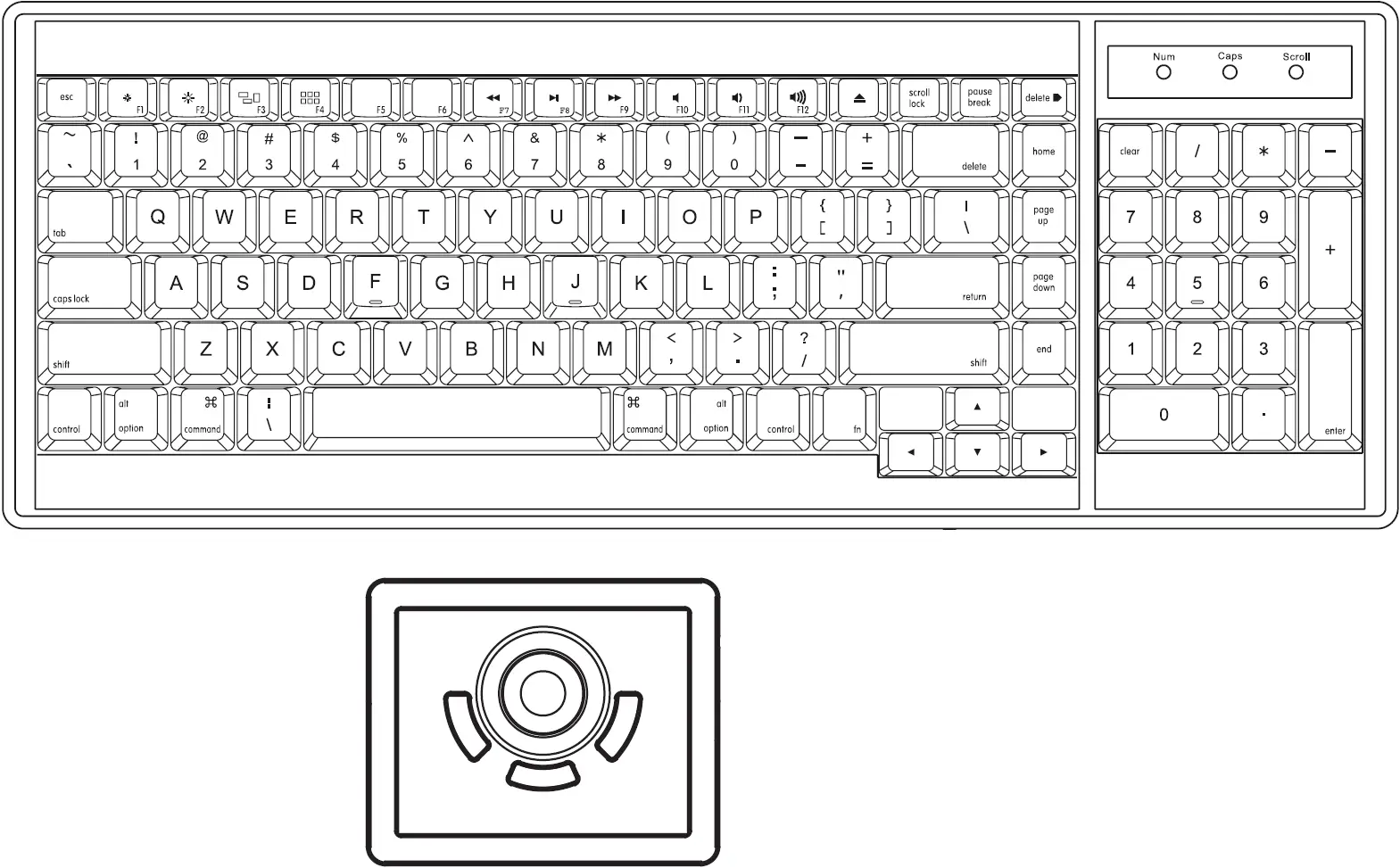 MAC keyboard integrated with trackball