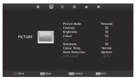 GRUNDIG GEF 5900B 43-Inch HD LED Smart TV - Picture settings