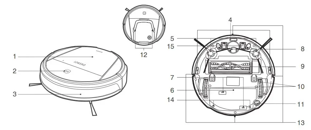 ECOVACS Deebot 8 Robot Vacuum Cleaner Instruction Manual - Product Diagram