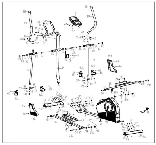 SUNNY Health Fitness SF E3890 Programmable Cardio Elliptical Trainer - EXPLODED DIAGRAM 1
