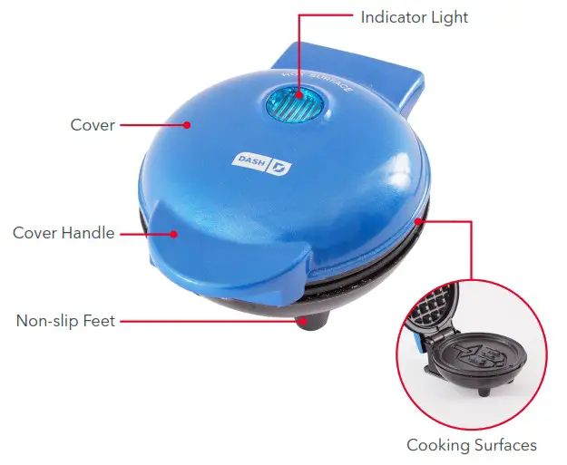 DASH D DMWD001 Dreidel Mini Waffle Maker - parts & Features