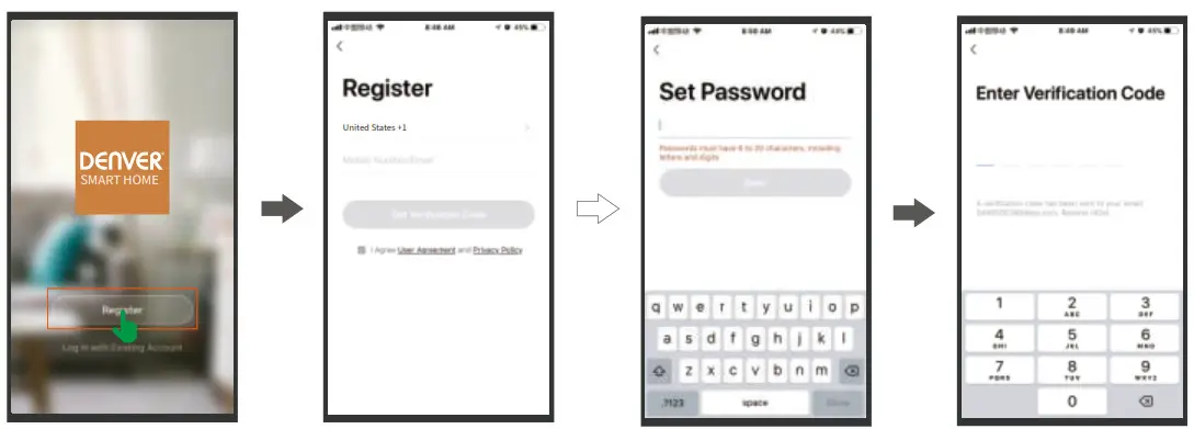 DENVER IOB-208 Wi-Fi IP Outdoor Smart Camera -Account Registration and Login -