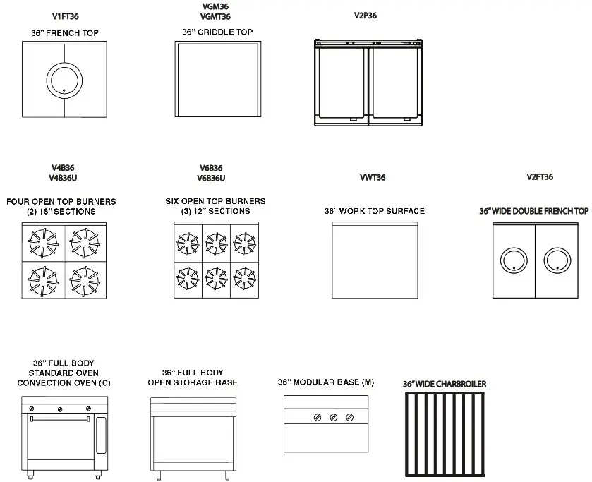 VULCAN V6B36C NAT V Series HDR Gas Ranges - CONFIGURATION OF HEAVY DUTY RANGES