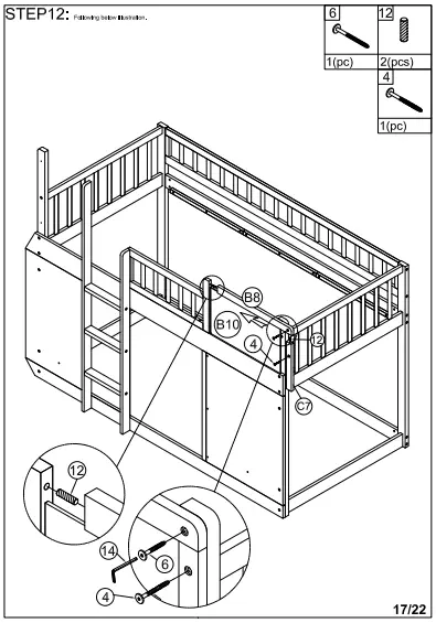 WALKER WF292713 Red Twin Size Loft Bed Wooden Bed-fig16