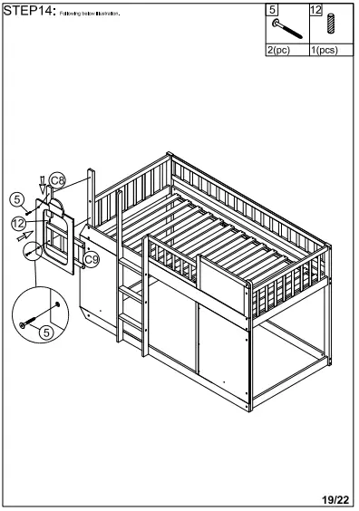 WALKER WF292713 Red Twin Size Loft Bed Wooden Bed-fig18