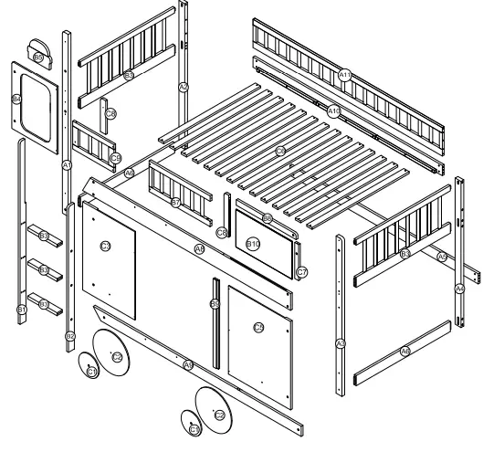WALKER WF292713 Red Twin Size Loft Bed Wooden Bed-fig2