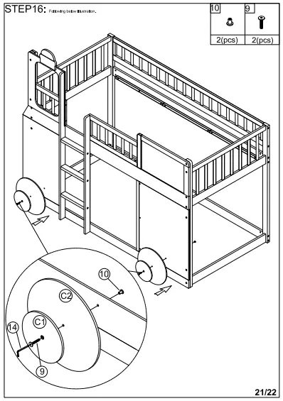 WALKER WF292713 Red Twin Size Loft Bed Wooden Bed-fig20