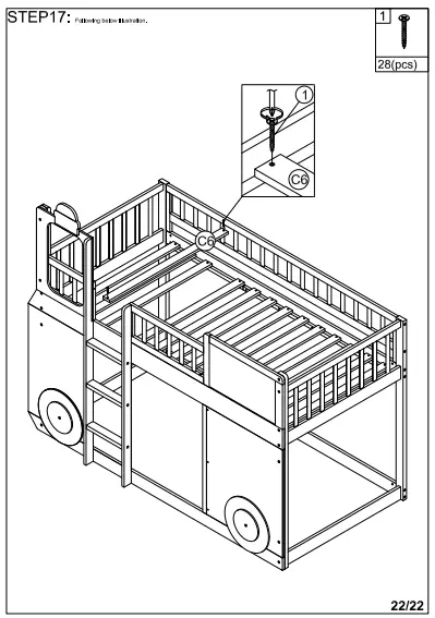 WALKER WF292713 Red Twin Size Loft Bed Wooden Bed-fig21