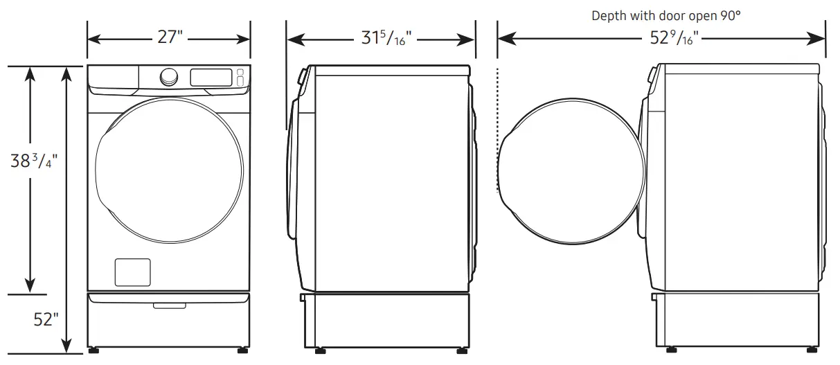 SAMSUNG DVE50A8600E Smart Dial Electric Dryer with Super Speed Dry - Dimension
