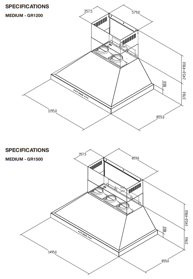 Gasmate GR1200 Deluxe BBQ Range Hood-SPECIFICATIONS