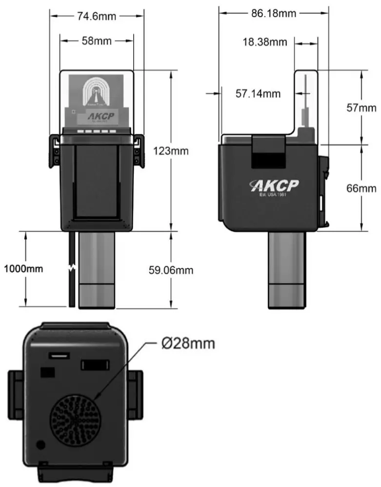 AKCP WT AQS Wireless Tunnel Air Quality Sensor - Dimentions