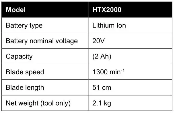TEXAS HTX2000 Hedge Trimmer - Specifications