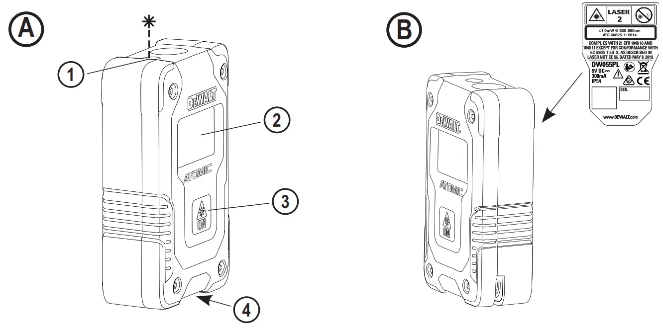 DEWALT DW055PL Pocket Laser Distance Measure - Figures