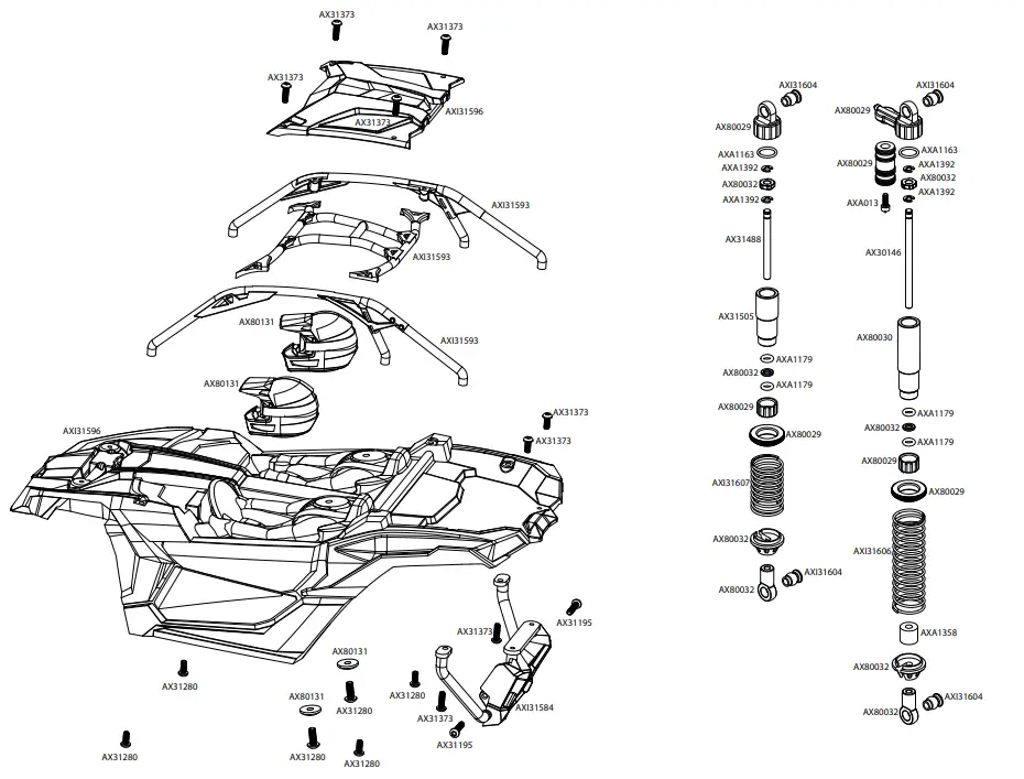 axial YETIJR. CAN-AM Maverick X3 X RS TURBO R RC Car - Body & Shock Assembly
