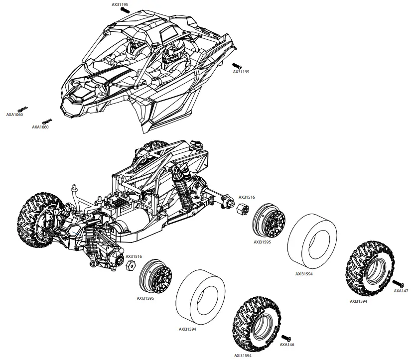 axial YETIJR. CAN-AM Maverick X3 X RS TURBO R RC Car - Body & Shock Assembly2