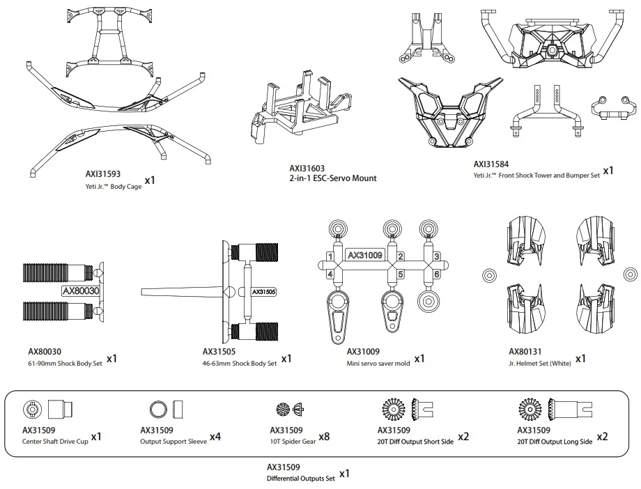axial YETIJR. CAN-AM Maverick X3 X RS TURBO R RC Car - PART LIST2