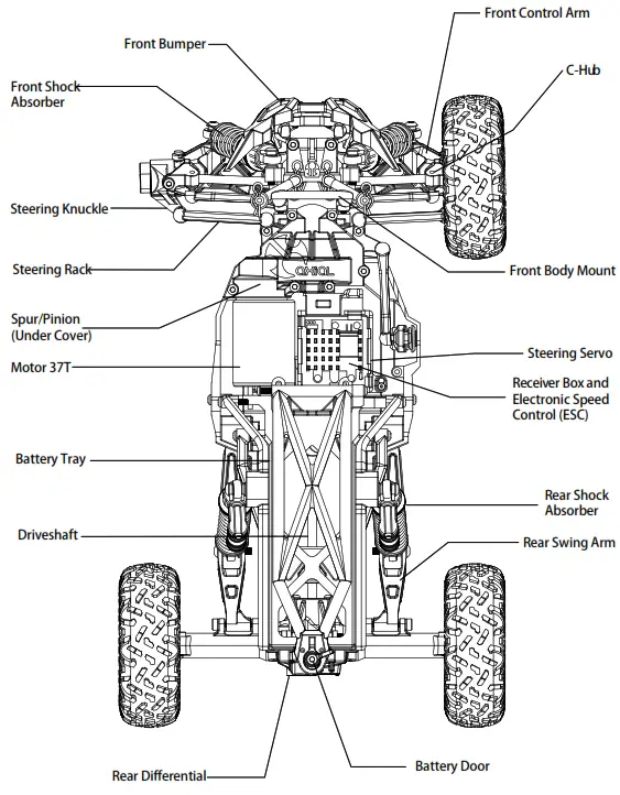 axial YETIJR. CAN-AM Maverick X3 X RS TURBO R RC Car - Top View Parts