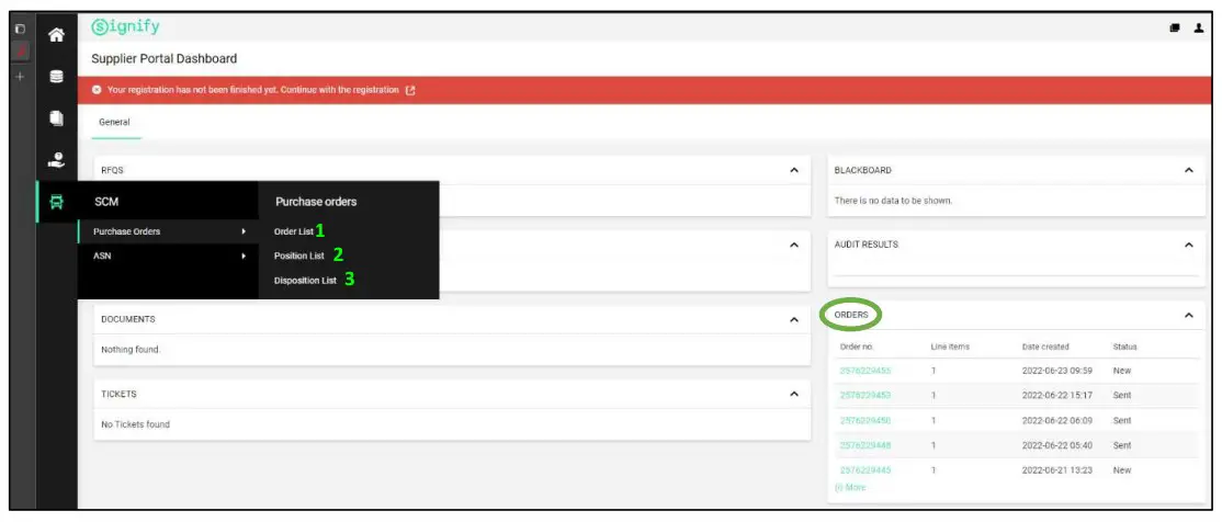 Purchase Orders list