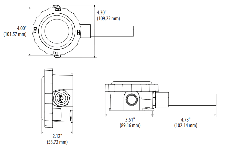 VERIS TO Series Outdoor Temperature Sensor - Dimensions