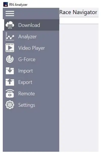 Race Navigator RN Analyzer for Windows -- MENU