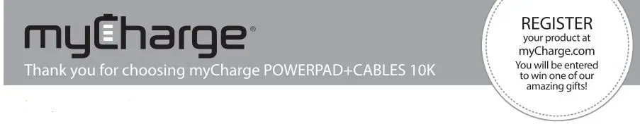 myCharge PCW10KK-A Powerpad+Cables 10K 10000mAh Internal Wireless Battery Portable Charger User Guide