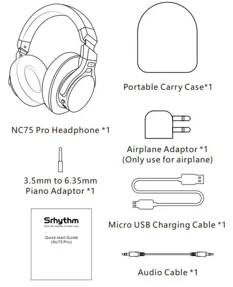 Srhythm NiceComfort 75 Pro ANC Headphone User Manual - What's in the Box