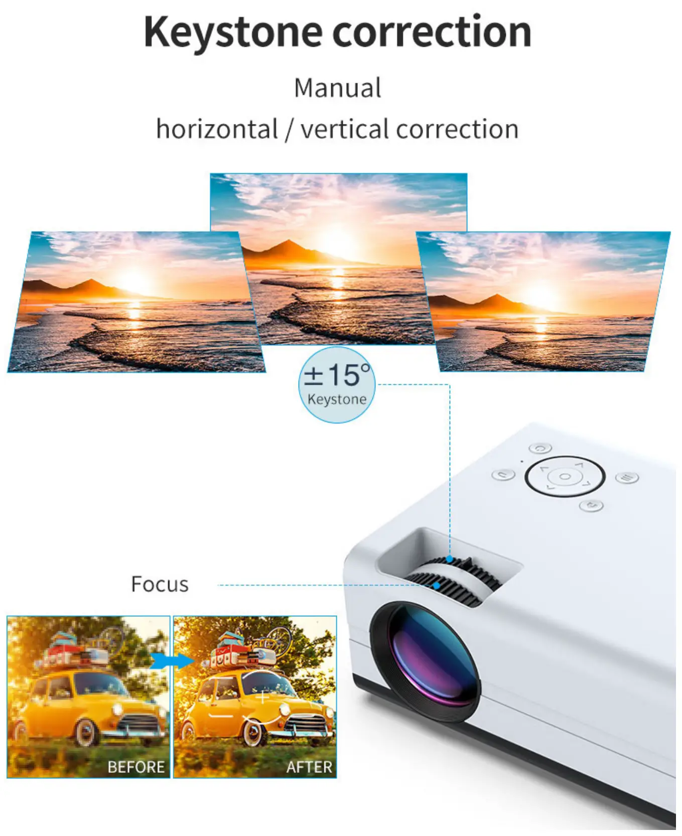 LEMONDA T1A LCD Portable Projector - Keystone correction