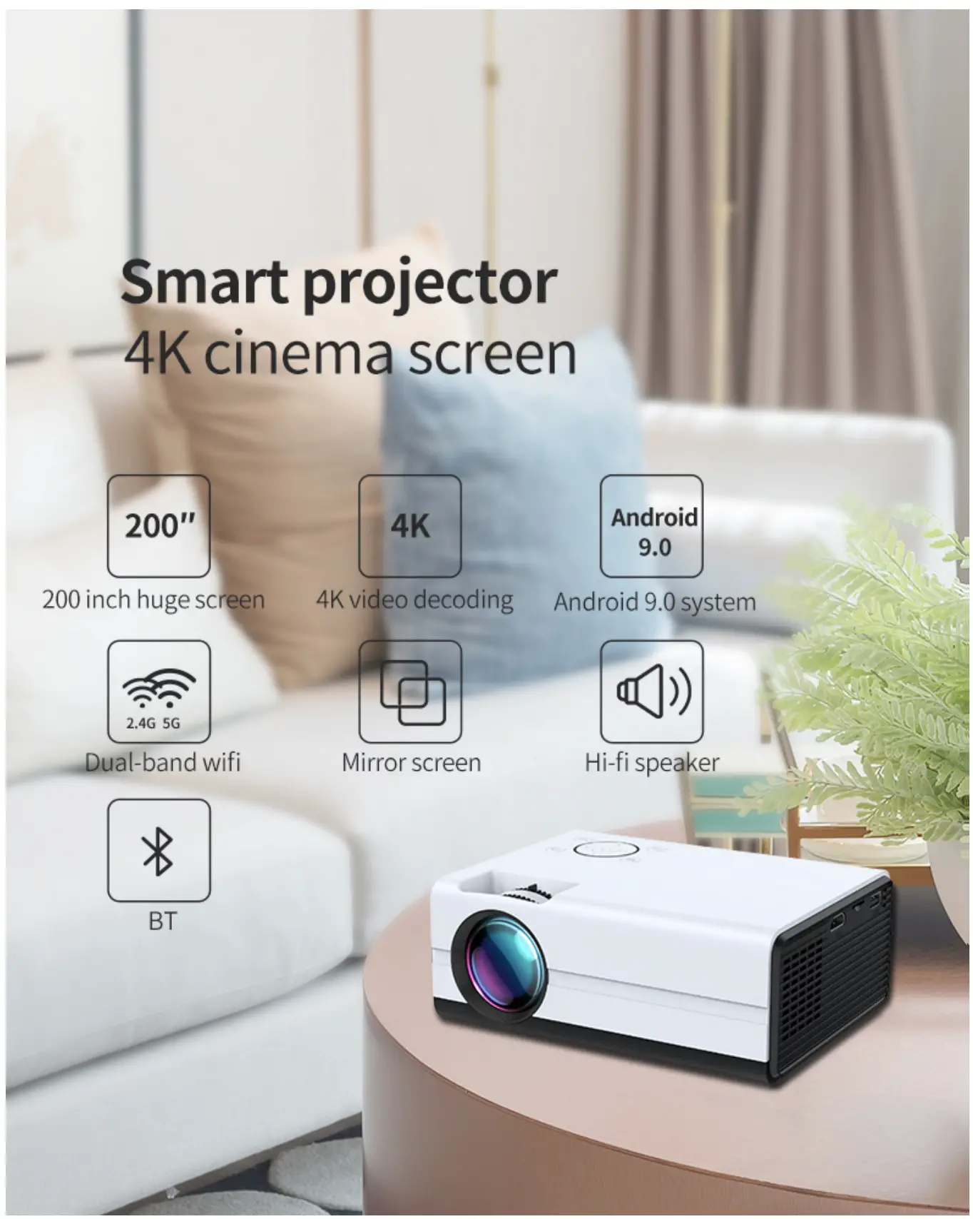 LEMONDA T1A LCD Portable Projector - Smart projector 4k cinema screen