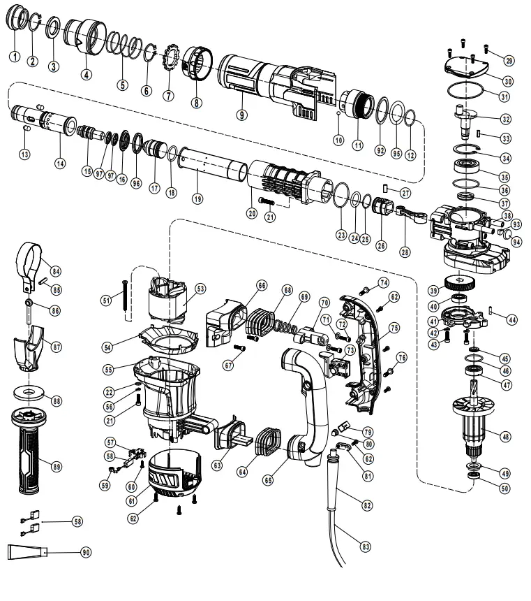 HERCULES HCE33 12 lb SDS Max Type Demolition Hammer - Assembly Diagram