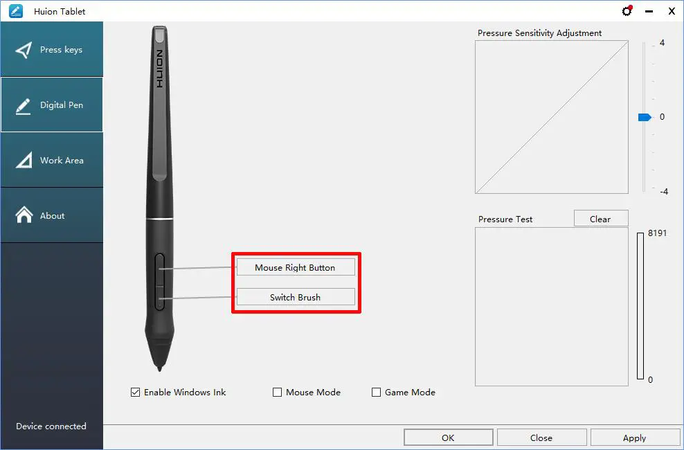 Huion KAMVAS Tablet - Pen Button