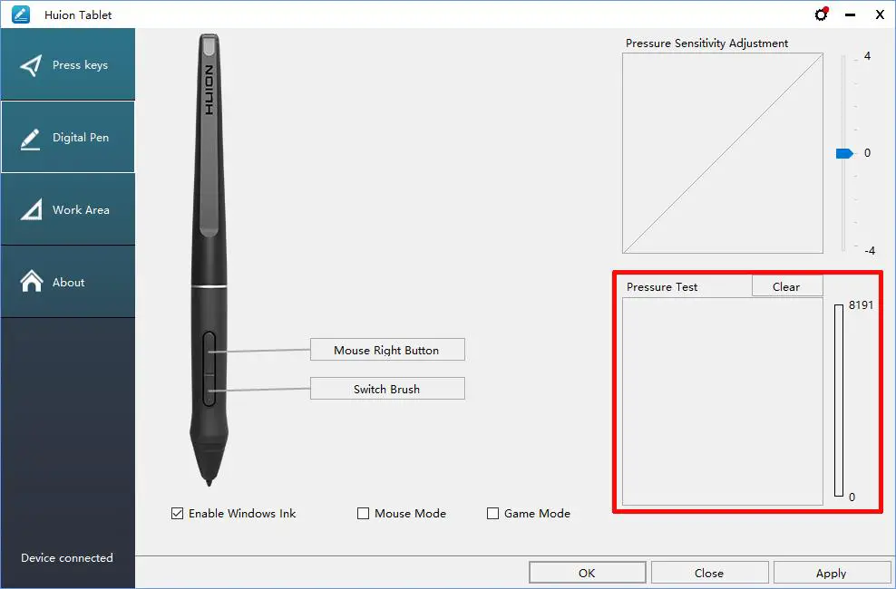 Huion KAMVAS Tablet - Pressure