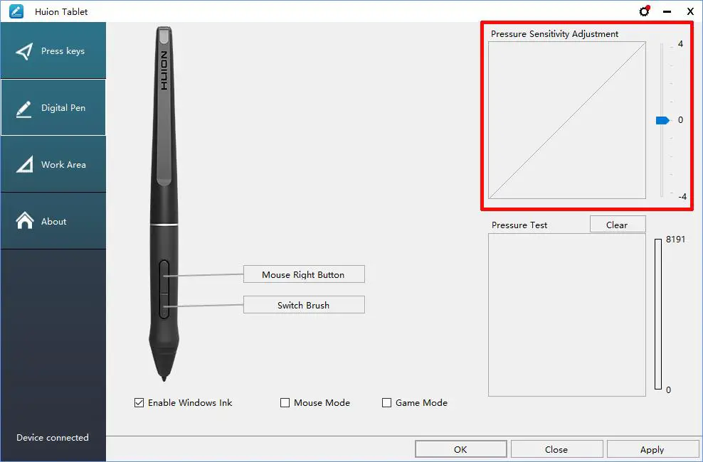 Huion KAMVAS Tablet - Sensitivity