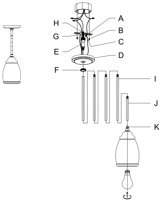 Hunter 19652 Dunshire curved vase clear glass 1 light -