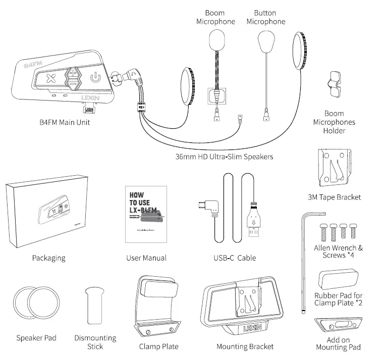 LEXIN-B4FM-EN Motorcycle Bluetooth Headset 1