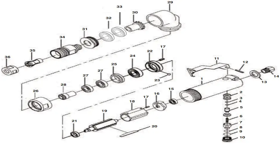 Taylor T 9959R Heavy Duty 1 4 Inch Right Angle Die Grinder - Figure 1