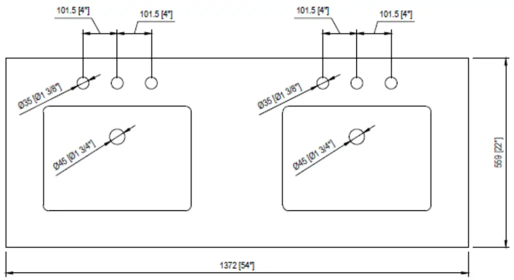 sudio Arlo 54 Inch Bathroom Vanity - TOP VIEW