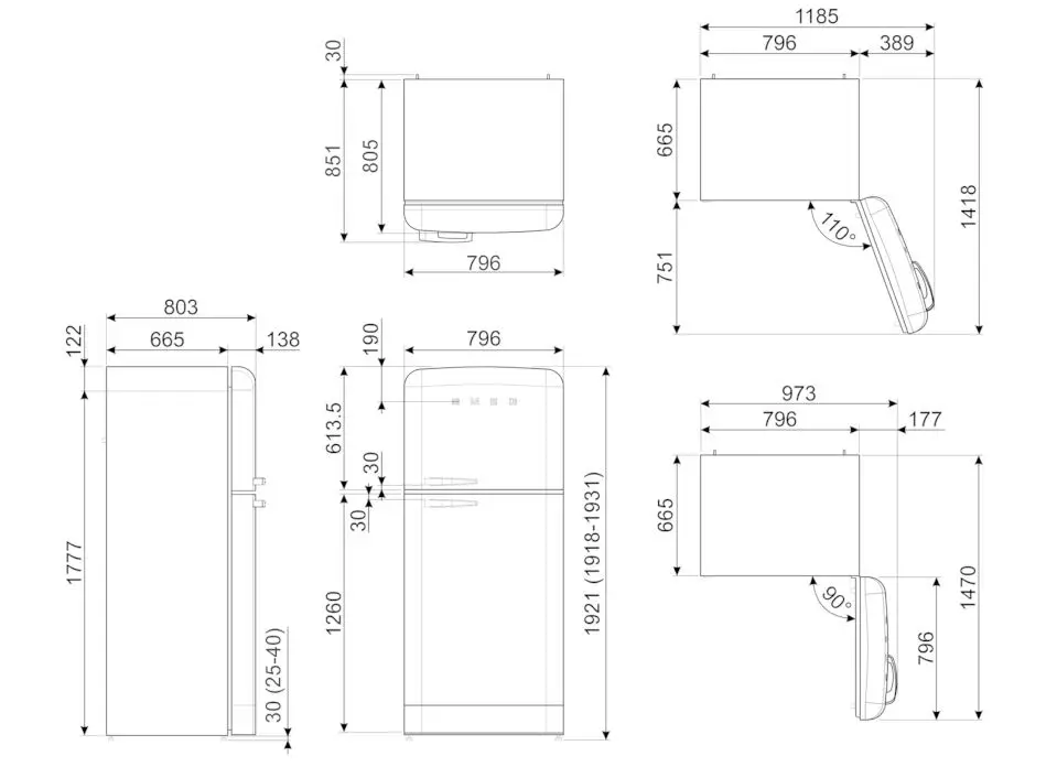 smeg FAB50RWH5 Right Hand Hinge Fridge Freezer - overview