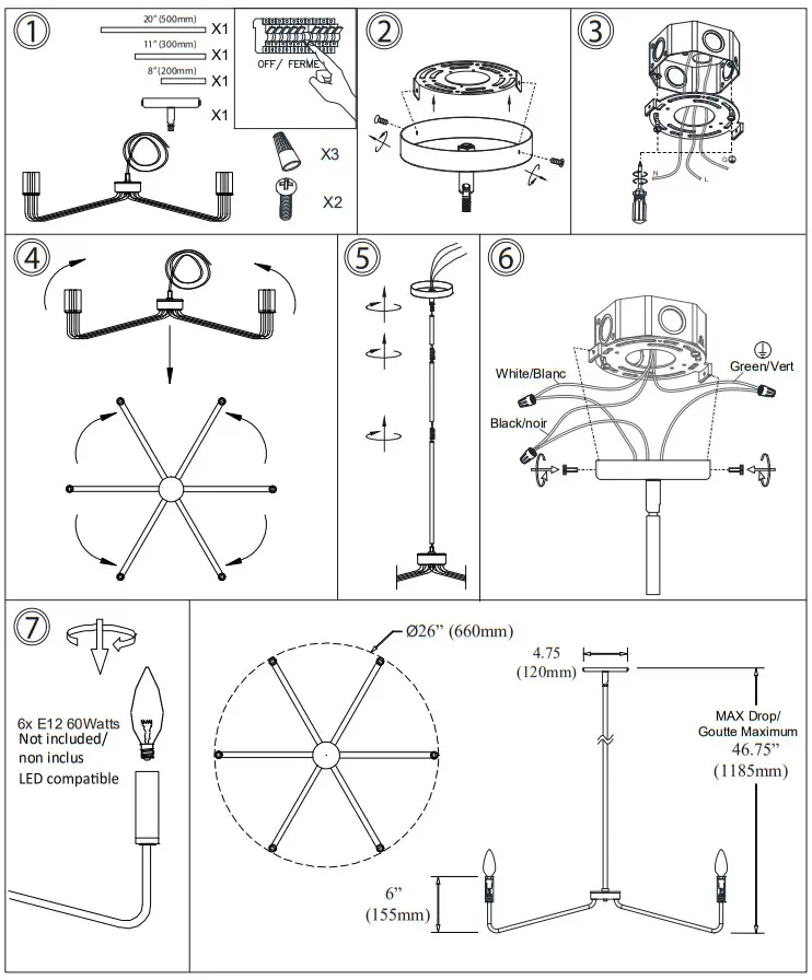 Dainolite CLN 266C 6 Light Incandescent Chandelier - Fig
