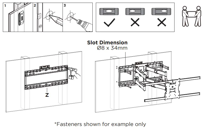 ATDEC AD WM 9080 Full Motion Wall Mount 9080 - Assembly to the wall