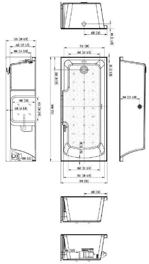 ella Alcove 32x72 Inches Laydown Acrylic Bathtub 1