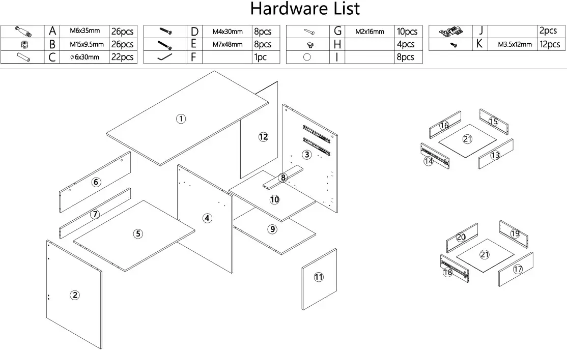 Kmart Desk with Storage 42942498 - Hardware & Parts list