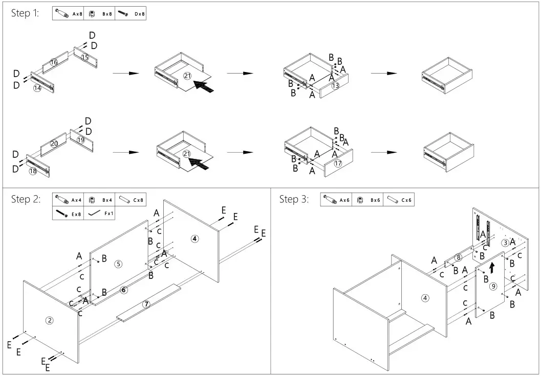 Kmart Desk with Storage 42942498 - Installation Steps 1, 2, 3
