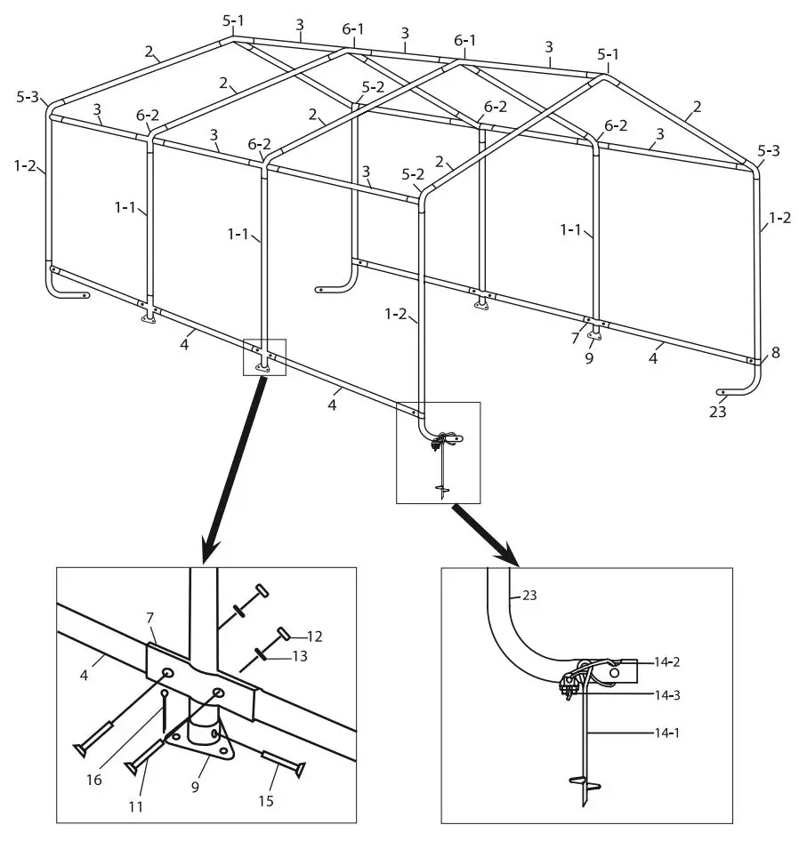 Harbor Freight COVER PRO 10FTx17FT Portable Garage 62860 Owner's Manual - Frame Assembly Overview