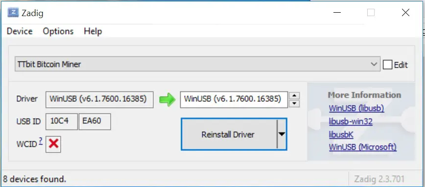 ASIC MINER TTBIT SHA256 USB Stick Miner- Replace Driver
