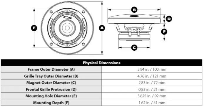 JL AUDIO Component Midrange - Physical Dimensions