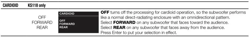 QSC KS212C - Menu Listing Table 2