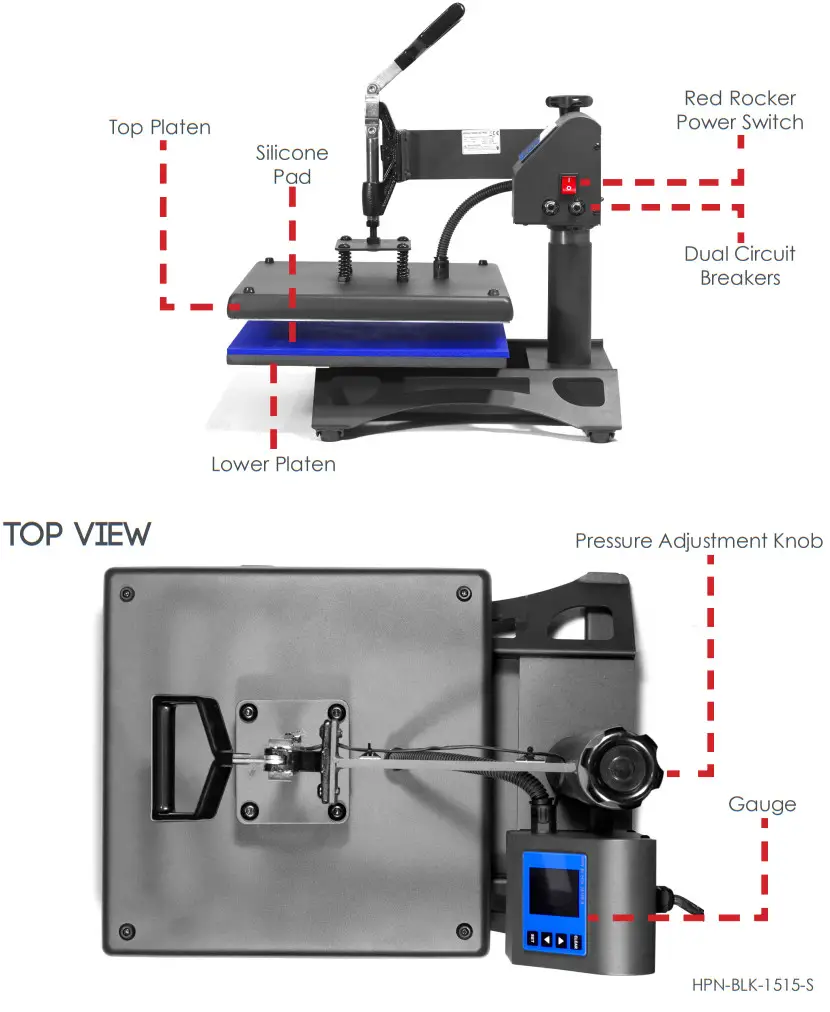 HPN Black Series 15x15 Inch High Pressure Heat Press Machine - SIDE View