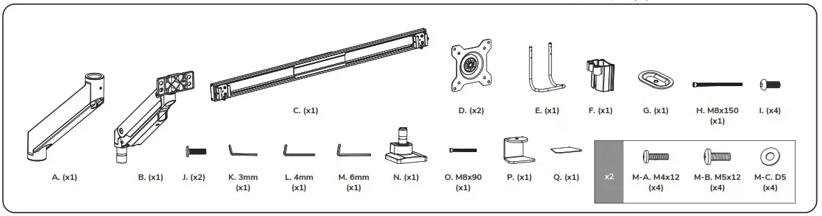 Neomounts NM D775DXWHITE Monitor desk mount - Parts
