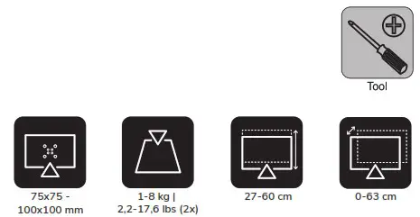 Neomounts NM D775DXWHITE Monitor desk mount - Tools